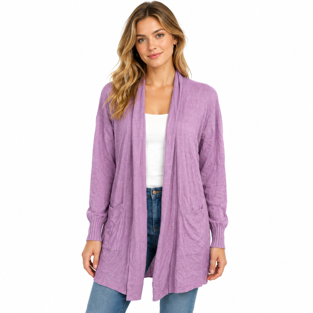 J Crew 100% Linen Lavender Longline Open Cardigan Sweater Long Sleeve sz S